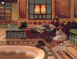 Renowned German Orientalist Rudolf Ernst exhibited his work regularly in Paris, including “The Manicure.” Like many Orientalist interiors, Ernst’s evoke both realistic domesticity and mild voyeurism. 